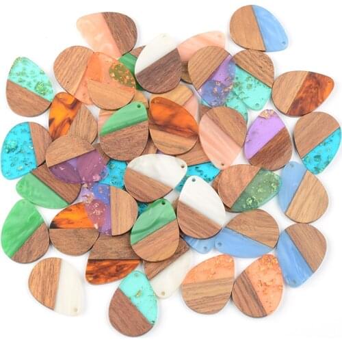10PCS Water Drop Earrings Accessories Natural Wood & Resin Splicing Hand Made DIY Making Charms Jewelry Findings & Components