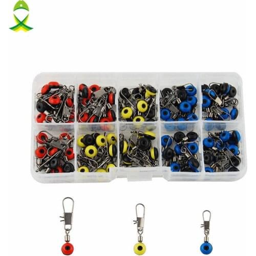 JSM 100pcs Big Style Plastic Head Fishing Swivel With Interlock Snap Space Bean Saltwater Fishing Swivels Connector Set With Box