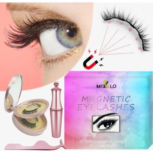 2/5 Pairs Magnetic False Eyelashe Eyelash Tweezers & Magnetic Eyeliner Easy To Wear Thick False Eyelashes Gift Eyes Makeup TSLM1