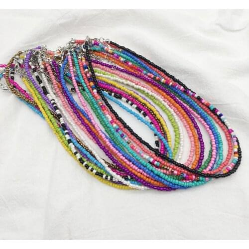 2021 New Bohemian Rainbow Seed Beaded Chain Necklace For Women Pure Color Crystal Beads Beach Boho Choker Necklace Jewelry Gift