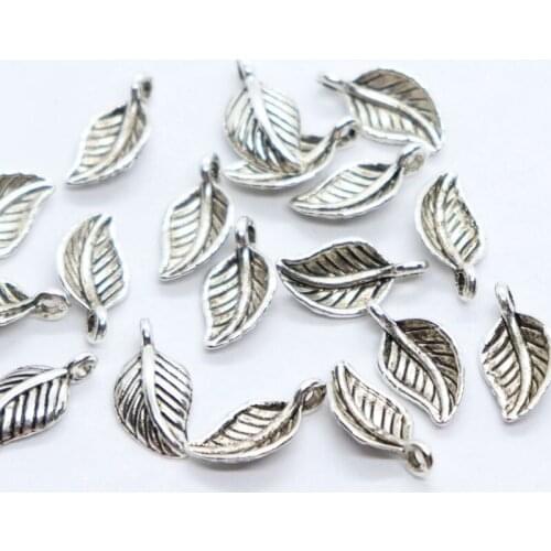 60pcs Tibetan Silver/Bronze Tree Leaf Charms Crafts Pendants Beads 7x15mm Jewelry Findings
