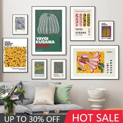 Abstract Yayoi Kusama Exhibition Nordic Posters And Prints Wall Art Canvas Painting Gallery Wall Pictures Room Decoration Gift