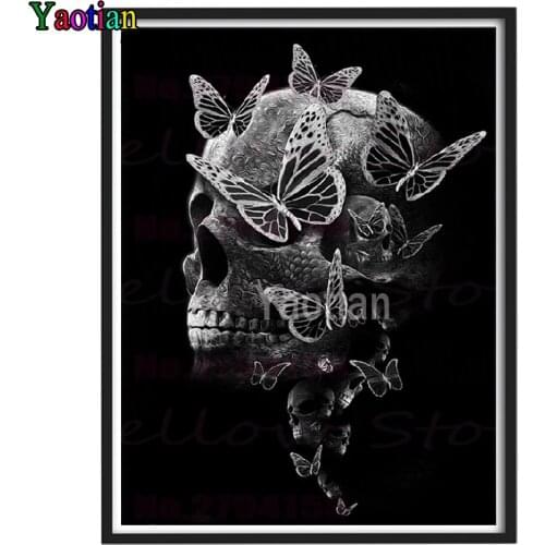 5D Diamond Painting Black and White Skulls and Butterflies Diy Mosaic Rhinestone Embroidery Cross Stitch Full Drill square Stone