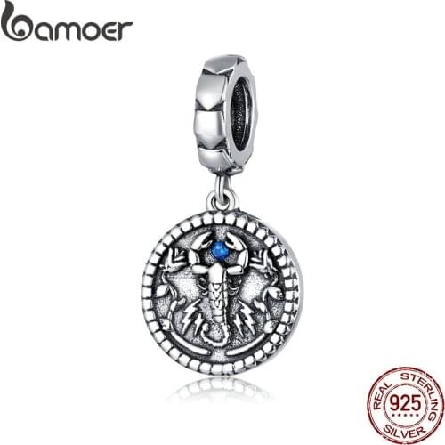 Bamoer Authentic 925 Sterling Silver Mysterious Scorpion Vintage Pendant Charm Fit for Original Bracelet Jewelry Making SCC1503