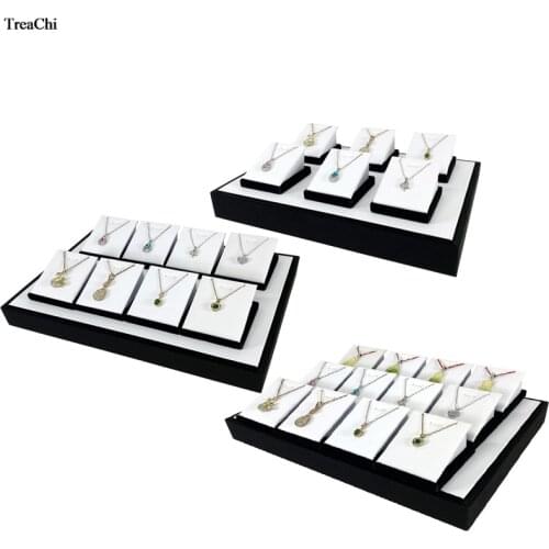 White PU Pendant Jewelry Display Stand With Tray 6/8/12 Pcs Necklace Storage Rack Earring Stud Bracelet Organizer Box Watch Tray