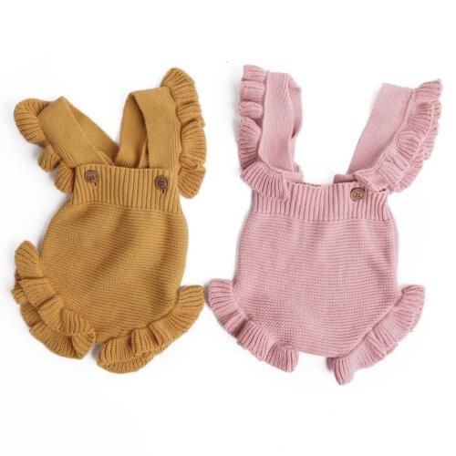 Spring 0-3Yrs Baby Boys Girls Knitted Clothes Outfits Cotton Infant Boys Jumpsuit Clothing Newborn Girls Ruffled Romper