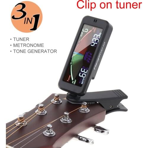 Black 3 IN 1 Guitar Tuner Large LCD Screen Metronome Generator with Clip for Chromatic Guitar Bass Ukulele Violin