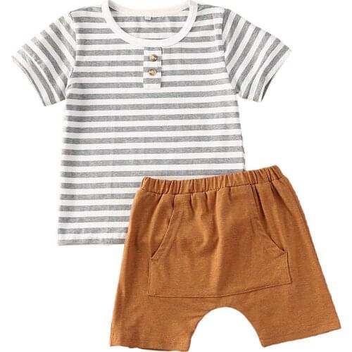 Citgeett Summer 6M-3Years Newborn Baby Striped Cotton T-Shirt Solid Shorts Pants Boy Girl Outfit Clothes Set
