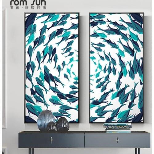 Nordic Style 2 pieces Fish Sea Canvas Paintings Wall Art Posters And Prints For Living Room Home Decor Chinese retro picture LS