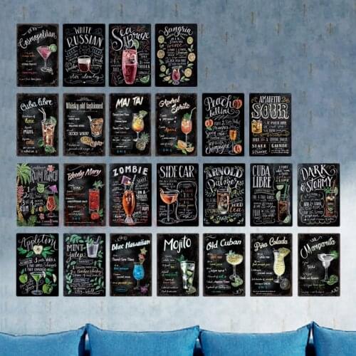 Cocktail Metal Posters Sign Plaque Vintage Pub Tin Sign Wall Decor for Bar Pub Club Man Cave Retro Iron Painting 20x30M