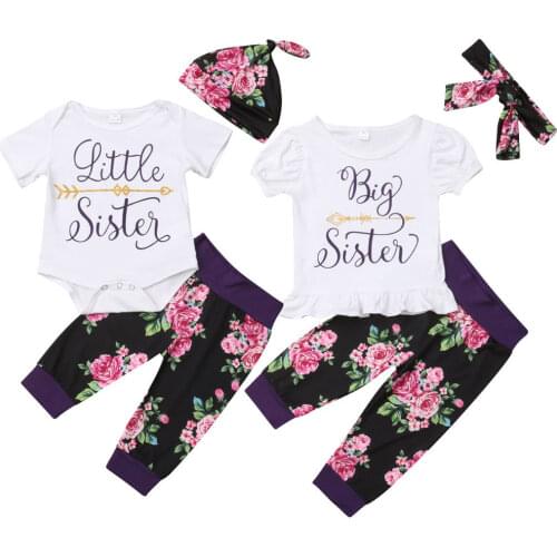 Citgeett Newborn Baby Girls Kids Sister Romper Top +Flower Pants Leggings Outfits Summer Clothes