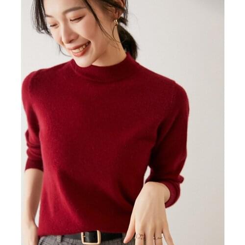 Red wine cashmere sweaters women knitted turtleneck pull femme hiver oversized fashion autumn winter warm uppper undertakes