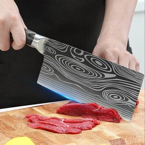 Kitchen Knife 5 7 8 inch Chef Knives Set Meat Cleaver utility Laser Pattern Cooking Set kitchen items utility knife
