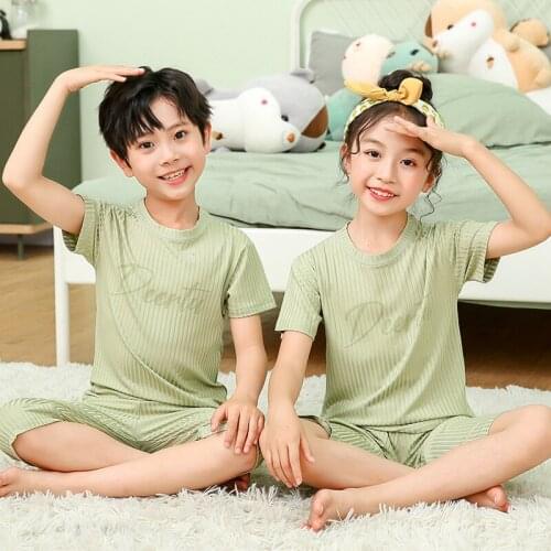 Summer Avocado Green Baby Pijama Set Kids Nightwear For Girls Boys Casual Sleepwear Short Sleeve Pijamas Suit Tops+Pants Pijamas