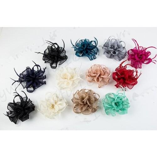 Fashion Woman Wedding Hair Accessories Mesh Linen Fascinator Hat Seed Bead Feather Fascinators Sinamay Hair Clip Free Shipping