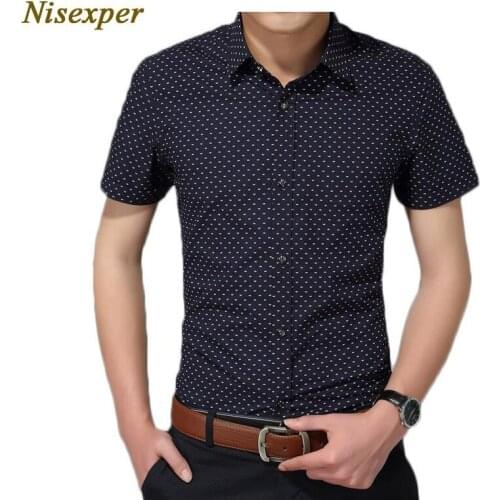 2019 Mens Shirt New Design Short Sleeve Mens Dress Shits Fashion Cotton Men Social Shirt Man Polka Dot Casual Plus Size 5XL