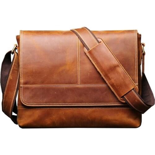 Genuine Leather Mens Briefcase Business Work Bag Leather Large Capacity Laptop Office Bag Travel Messenger Bag Men Shoulder Bag