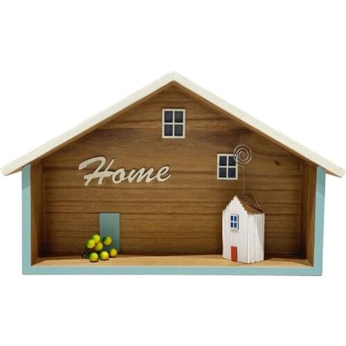 Wall wood hanging house shape home decoration shelves display handmade arts and crafts