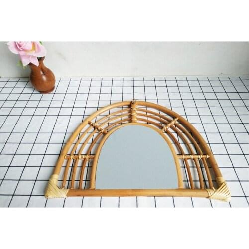 NICEFurniture Rattan Wall Mirror Innovative Art Decor Dressing Makeup Mirrors for Entryways Washrooms Living Rooms