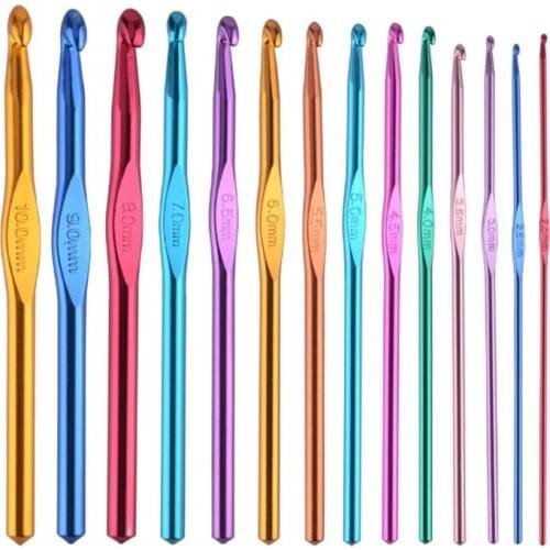 Newest 14 Sizes Multi Colored Aluminum Crochet Hooks Knitting Needles Kit Handle Knitting Needles For Loom Band DIY CA