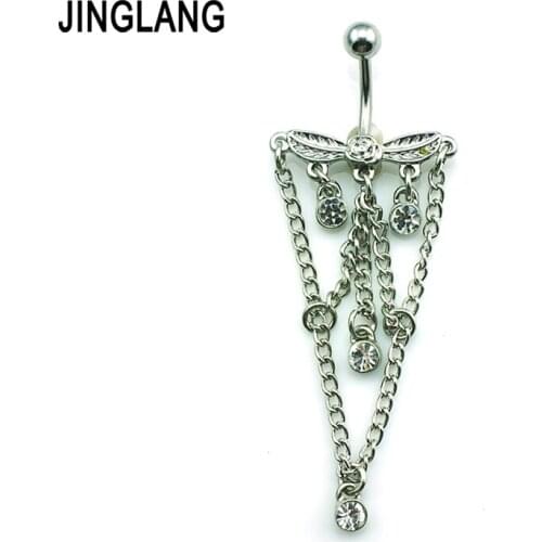 New Fashion Belly Button Rings Stainless Steel Barbell Link Chain Navel Body Piercing Jewelry