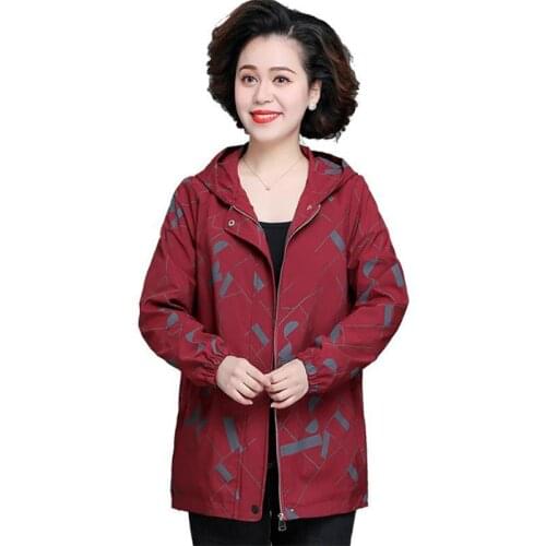 Middle-Aged Mother Coat Women Spring Autumn Mid-Length Trench Coat 2021 New Large Size 5XL Elderly Hooded Female Outwear A54