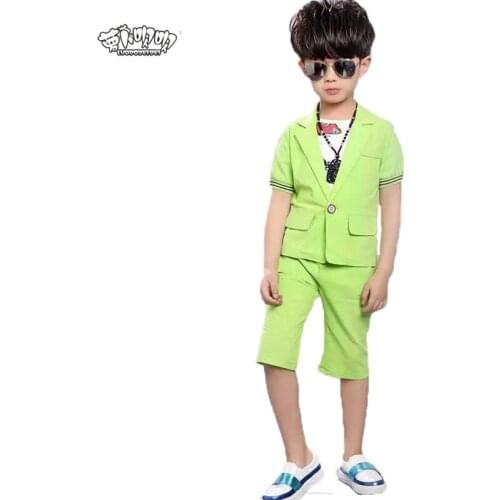 2018 Fashion Boys Formal Suits Summer 2pcs Blazer+Shorts Kids Birthday Dress Children Prom Performance Costume Clothing Sets N32