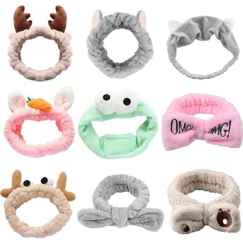 Women Face Wash Elastic Hair Band Soft Coral Velvet Letter OMG Bowknot Animal Ears Headband Girl Turban Fashion Hair Accessories