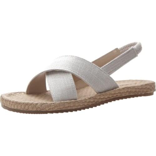 Womens sandals summer flat flat simple Sen womens beach shoes cross lace shoes retro small fresh soft girls shoes