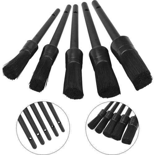 5Pcs/set Natural Boar Hair Detail Brush Durable Auto Detailing Brushes Professional Car Interior Exterior Cleaning Tools