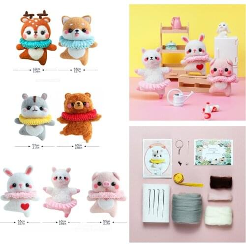 Wool Felting Needle Kitting DIY Cute Animal Dog Pig Rabbit Wool Felting Package Non-Finished Handmade Needle Felting Supplies
