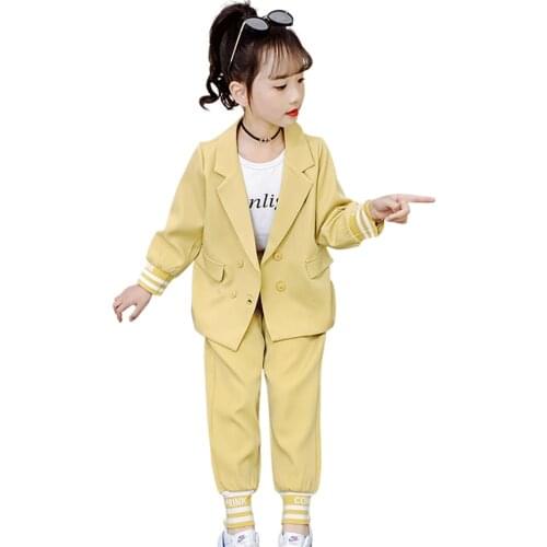 Girls Suit Set Jacket + Pants Clothing For Girls Spring Autumn Striped Girls Tracksuit Casual Style Kids Tracksuit