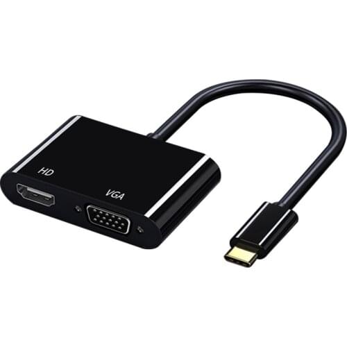 TYPE C to HDMI/F+VGA 2 in 1 Docking Station ABS Shell MOBILE Phone Notebook Dock Station Type C Connect Device To Monitor