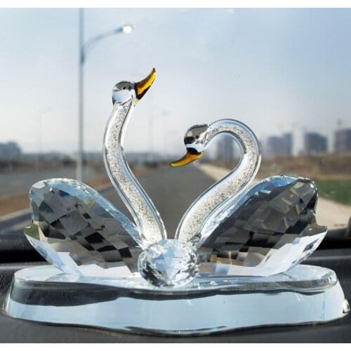 Car Decoration Glass Crystal Couple Swan The Neck Filled with Diamonds Wedding Gift Home Decor Festival Gifts