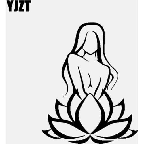 YJZT 11.9CM*15.2CM Car Sticker Decal Vinyl Decor Girl Lotus Flower Buddhism Symbol Yoga Black/Silver C3-1563