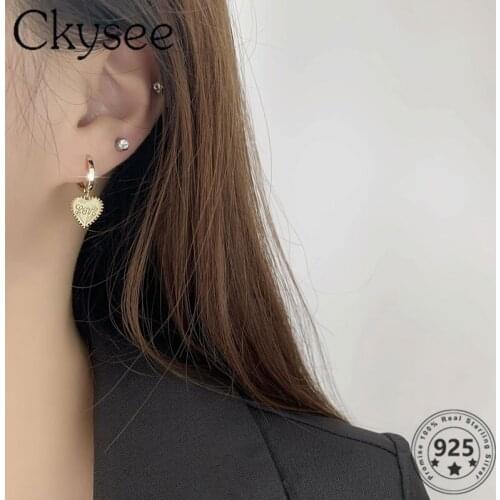 Ckysee Design 925 Sterling Silver Earrings Gold Love Drop Earrings For Women Fashion Earrings All-Match Fine Jewelry Charms Silv