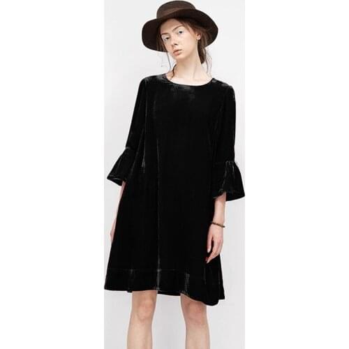 2020 Autumn Velvet Dresses Women Winter Casual Three Quarter Sleeve Solid Color O-neck Vintage velour dress Plus Size M-7XL