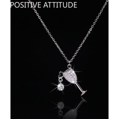 Korea 2020 New Wine Glass CZ Female Pendant Necklace O Word Chain Prom Party Friends Gift Fashion Jewelry