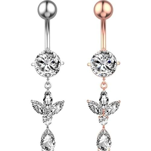 Women Body Jewelry Long Stainless Steel Pendent Piercings Rings Crystal Zircon Accessories Woman Sexy Belly Button Piercing