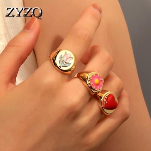 ZYZQ Special Drip Gum Flower Ring For Women Romantic Heart Shape Wedding Party Gift Finger Jewelry Accessories