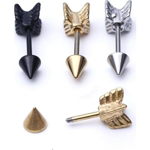 10pcs Piercing Stud Earring Arrow Shape Ear Fake Taper Tragus For Men Women Surgical Stainless Steel Gold Silver body jewelry