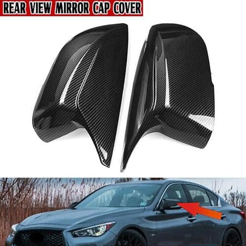 2Pcs Car Side Rearview Mirror Cover Cap Carbon Black Style/Glossy Black For Infiniti Q50 Q60 QX30 Q70 All Models 2014-2021