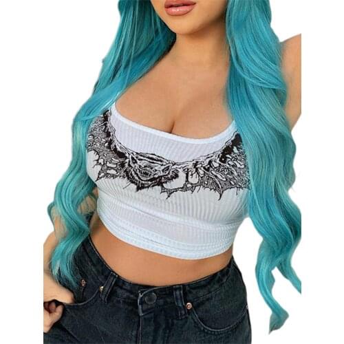 2021 New Sexy Tank Tops Women Gothic Punk Style Print Slim Fit Club Ladies Casual Crop Top Streetwear Clubwear tee shirt femme