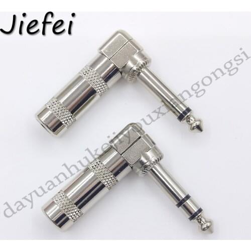 5-100Pcs Brass 6.35mm Jack Microphone plug Connector Right Angle Male Assembly 6.3mm mono / stereo Nickle plating Audio Plug