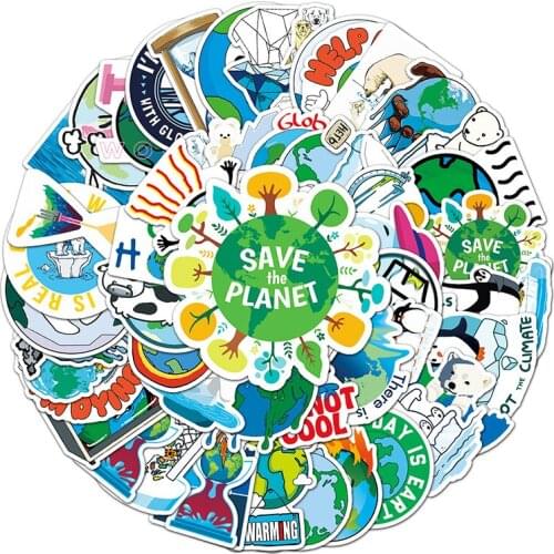 50pcs Global warming graffiti Cartoon scrapbooking Stickers packs Waterproof Skateboard Guitar Graffiti decals pasters Kid Toy