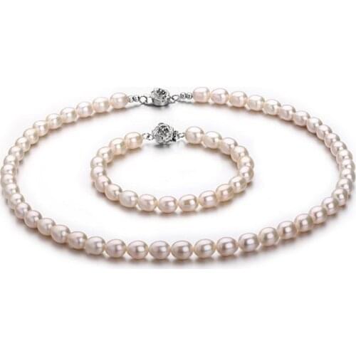 7-8MM Size Fashion Freshwater Pearl Necklace Bracelet Set for Young Women Nice Jewelry Party Gift, 30sets/lot