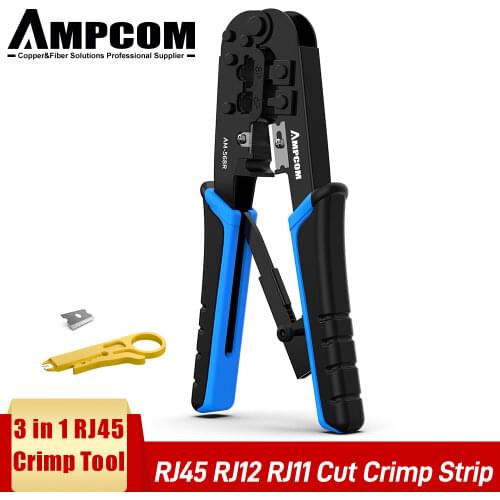AMPCOM rj45 crimper RJ11 RJ45 Crimping Tool Ethernet Network LAN Cable Crimper Cutter Stripper Plier for 6P 8P RJ-11/RJ-12 RJ-45