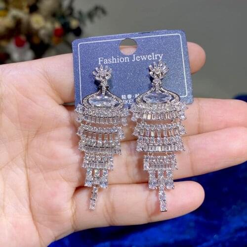 ASNORA Fashion Cubic Zirconia Rectangular Earrings, Womens Wedding Key Shape Earrings, Wedding Dress Dinner Accessories