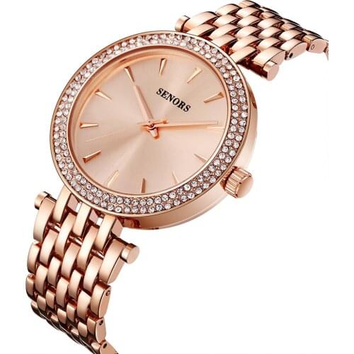 SENORS Women Luxury Rhinestone Stainless Steel Quartz Watches Ladies Business Watch Japanese Quartz Movement Relogio Feminino