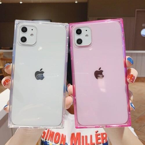 Square Design Phone Case For iPhone 12 Mini 12 11 Pro X XR XS Max 6 6s 7 8 Plus Fashion Candy Color Clear Soft TPU Phone Case
